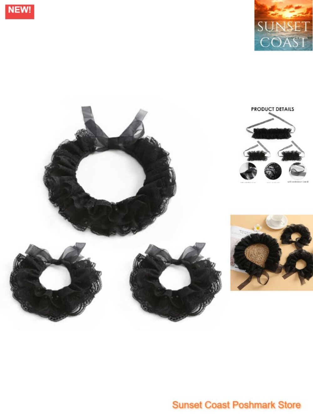 Lace Clown Neck Ruffle Collar & Wrist Cuff Sleeves Costume Accessory Set